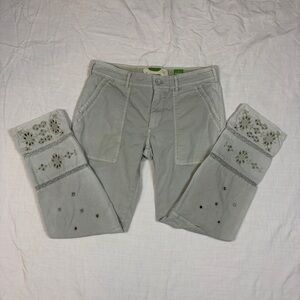Anthropologie Light Gray green floral Pants